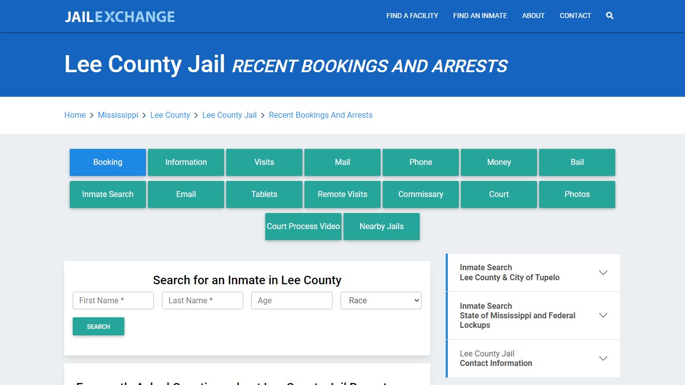 Lee County Jail MS Recent Arrests and Bookings - Jail Exchange